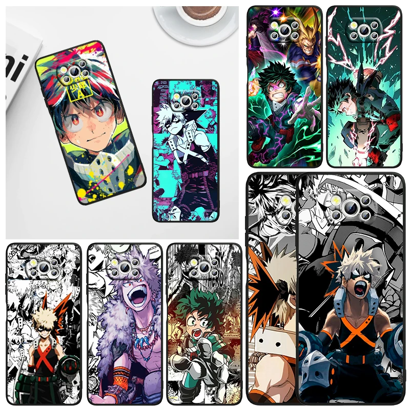 

Anime cartoon My Hero Academia Phone Case For Xiaomi Mi Poco X5 X4 X3 NFC F4 F3 GT M5 S M4 M3 M2 C50 Pro C3 5G Black Cover