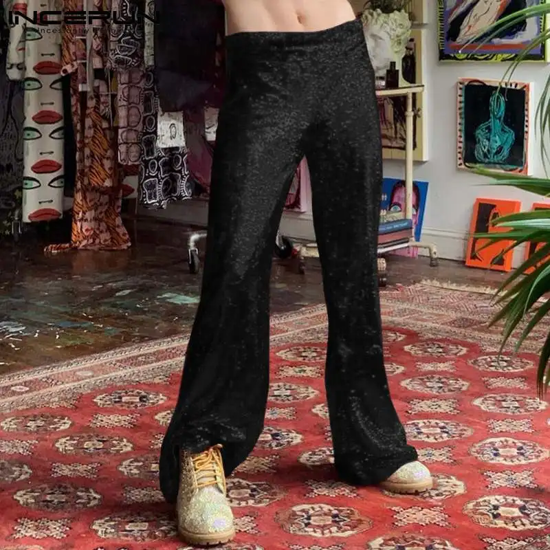 

Новинка, мужские удобные брюки в американском стиле INCERUN, повседневные брюки с блестками и высокой талией, легкие брюки с широкими штанинами...