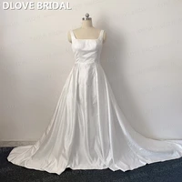 simple elegant satin a line wedding dress backless bridal gown with pockets real photos