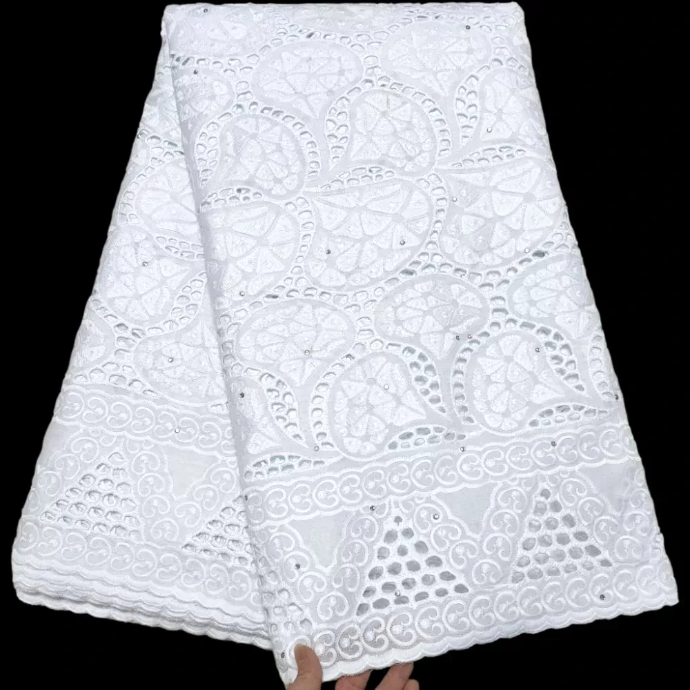 

2023 Latest High Quality African Nigerian Pure Tulle Damask Lace Fabric Embroidery Party Dress Sequins Swiss Cotton 5yards