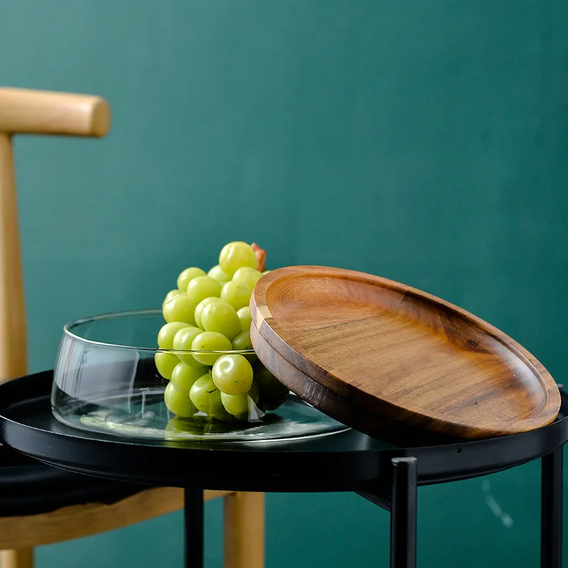 

2L Multifunction European Large Fruit Bowl Glass Bowl Creative Home Furnishing decorative bowls Whit Wood Plate Lid Table Decor