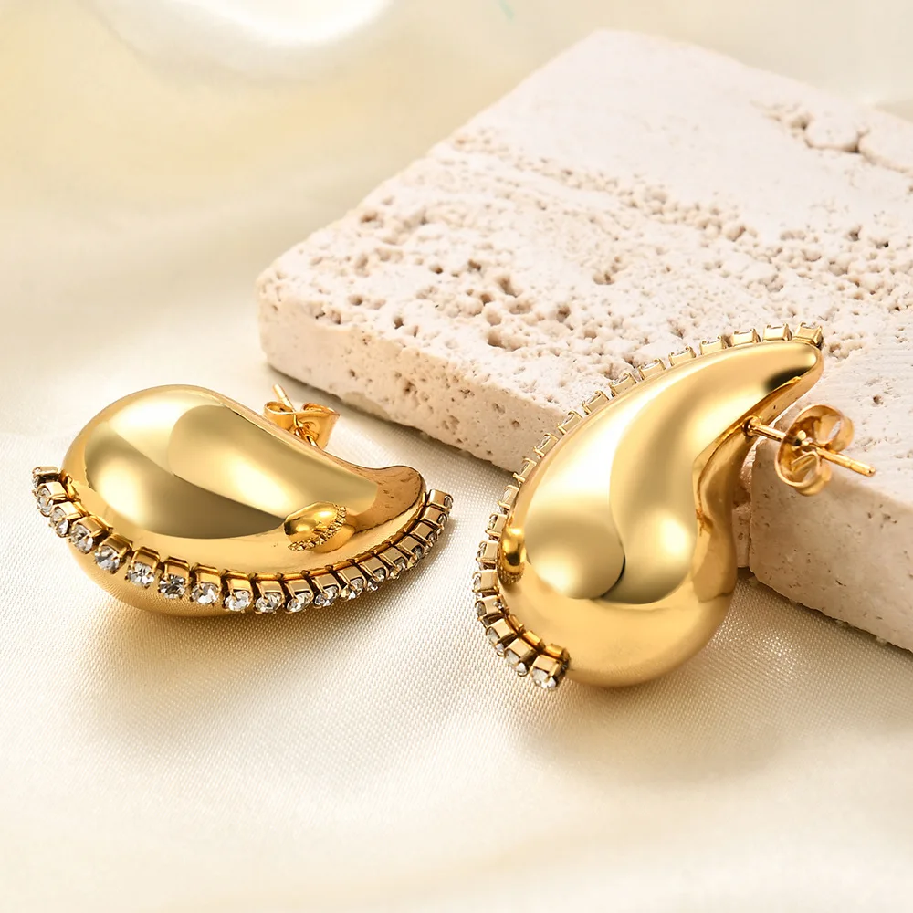

Women's Earrings Single Row Zirconium Set Hollow Fashion Water Drop Diamond Earrings18K Gold Simple Stud Female