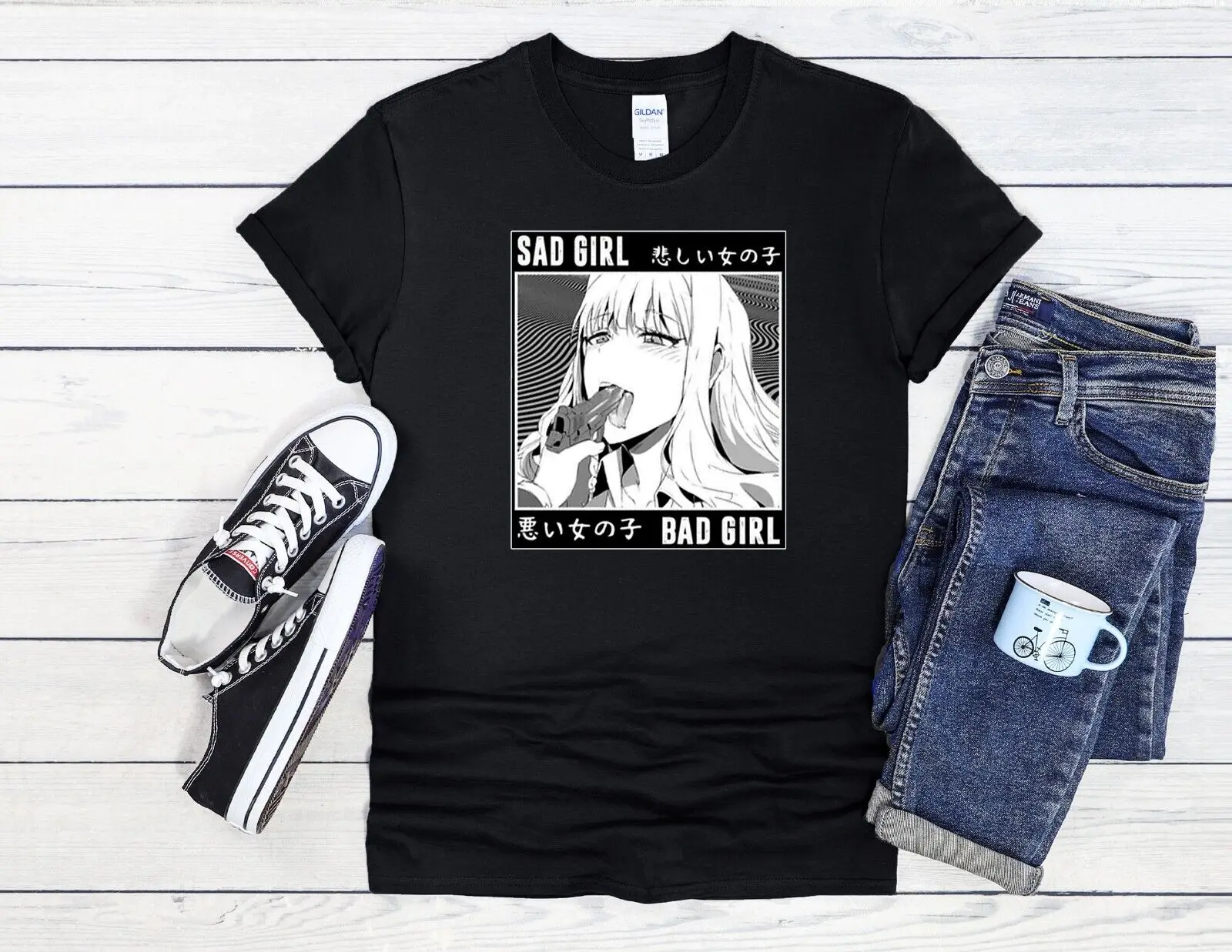 Грустная девушка плохая Джутовая сумка Бейсбольная Футболка Топ 3383