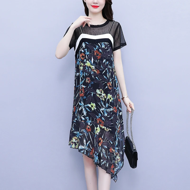 

Шифоновые Платья с цветочным принтом, женские летние шифоновые платья, женские Асимметричные цветочные платья