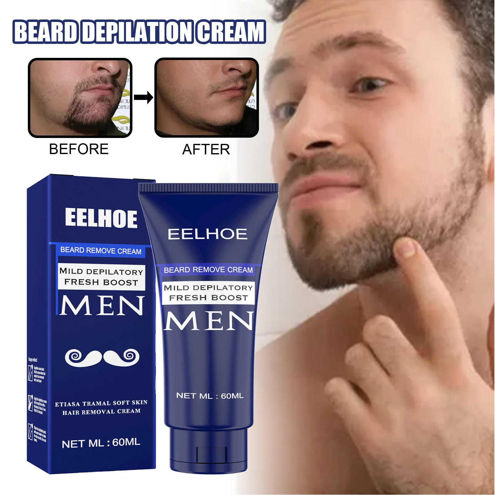 

Depilatory Cream For Men Permanent Removal Cream Beauty HealthPainless Hair Remover For Armpit Legs and Arms Skin Care 60ml