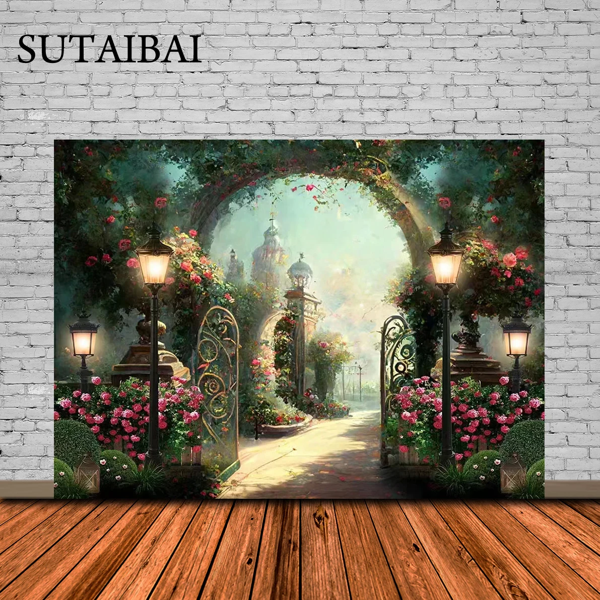 

Vintage Oil Painting Photography Backdrop Princess Maternity Portrait Flower Garden Door Wings Decor Photo Background