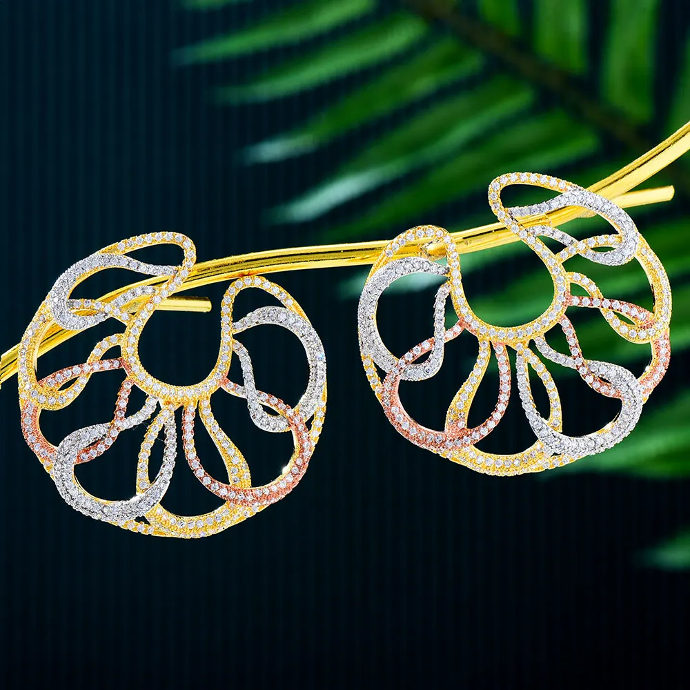 

Женские серьги-гвоздики GODKI, большие роскошные геометрические серьги-гвоздики с фианитом 42 мм, свадебные серьги, 2019