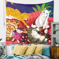 cartoon cute cat tapestry hippie wall hanging colorful animals tapestry backdrop ceiling table cloth for children room decor