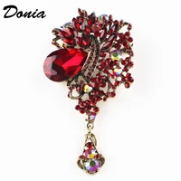 donia jewelry new european and american glass flower alloy brooch high grade water drop pendant brooch fashion clothing