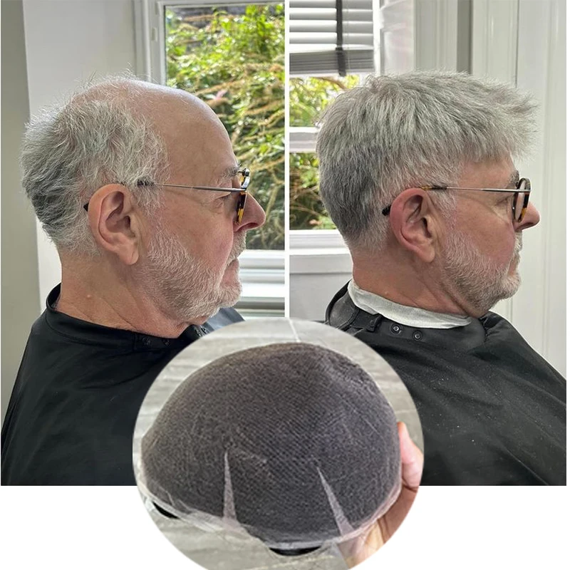 Платиновый блондин # 60R Полный швейцарский кружевной человеческий волос Серый