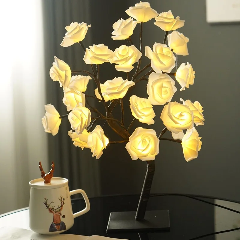 2023 LED Rose Flower Table Lamp Tree Lights USB Night Light For Home Party Christmas Wedding Bedroom Decoration