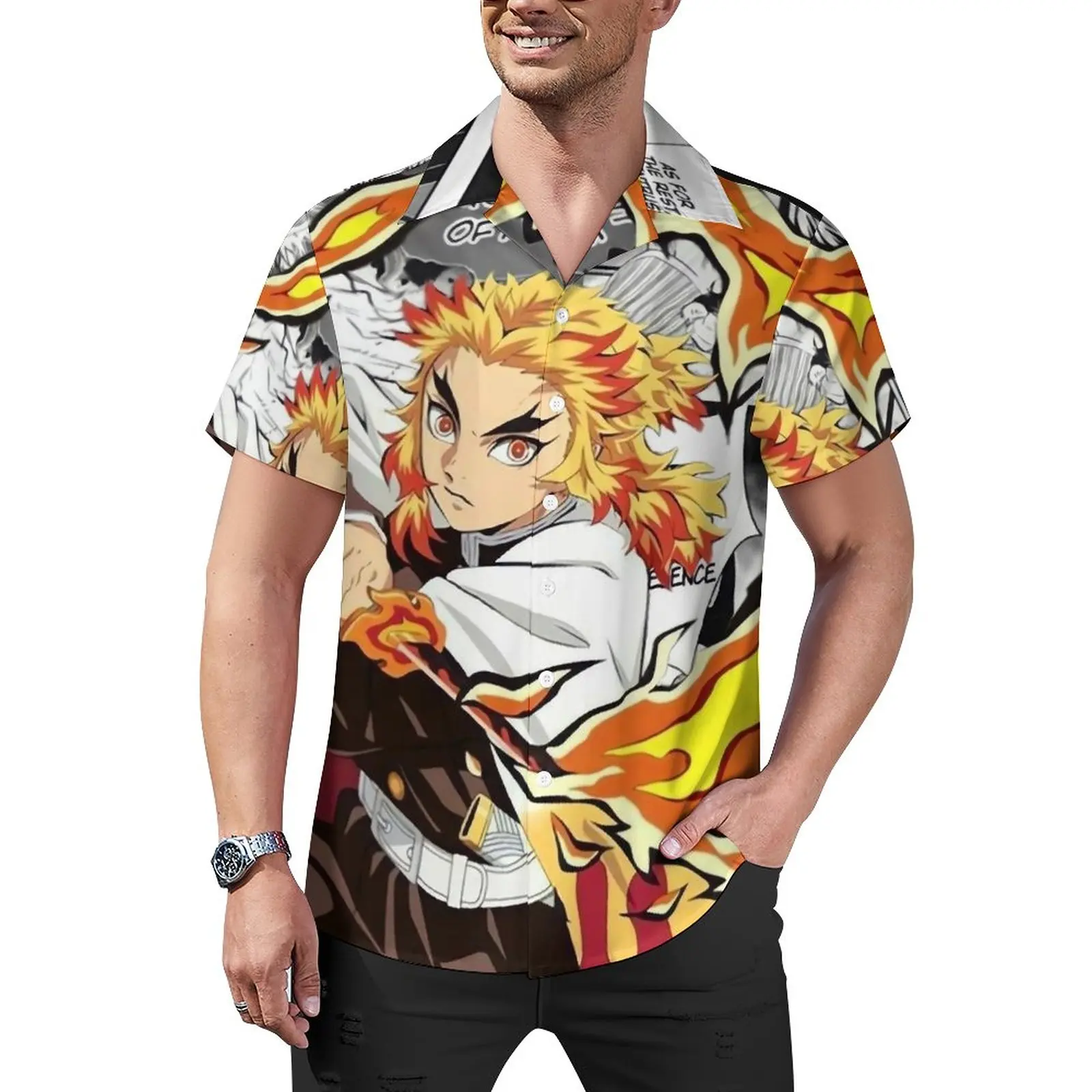 

Повседневные японские рубашки с изображением демонов, рассекающих демонов, Пляжная рубашка, Гавайские винтажные блузки с рисунком для мужчин