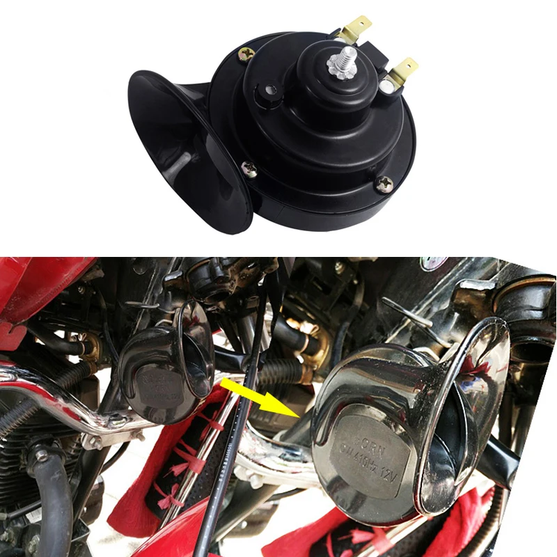 ABS 12V 48V 60V Motorcycle Waterproof Snail Horn Super Sound Monophonic Motorcycle Accessories Electric Moped Horn Black