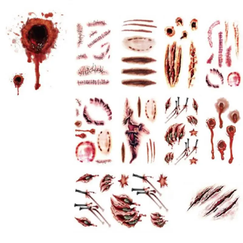 

11pcs/set Halloween Temporary Tattoos Stickers Horror Scars Makeup Props Art Tattoo Stickers Wound Scary Blood Injury Sticker