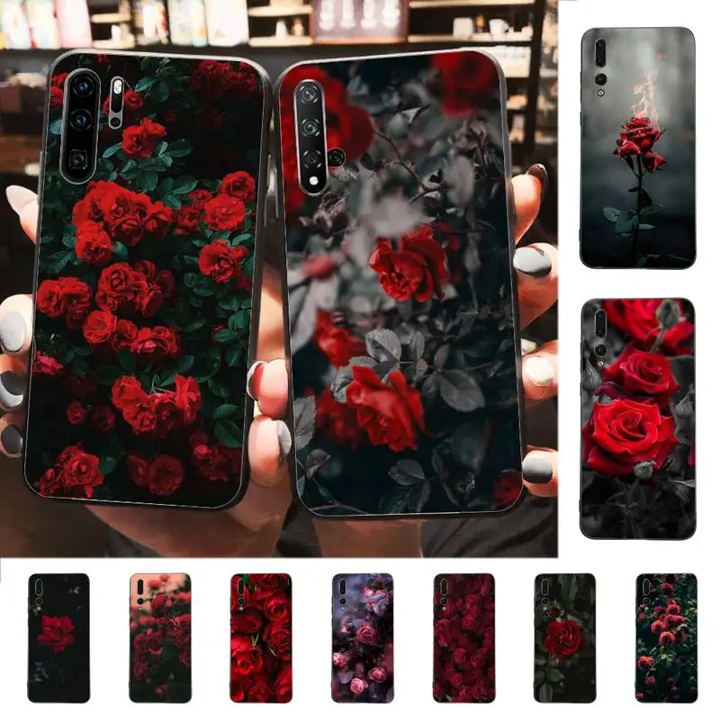 

Bright Red Rose Flowers Phone Case for Huawei P30 40 20 10 8 9 lite pro plus Psmart2019