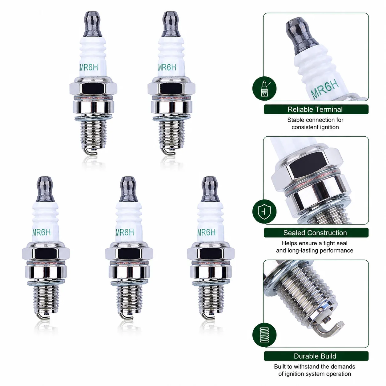 Фото Комплект из 5 свечей зажигания CMR6H для триммеров Stihl FS40, FS56, FS90, FS100, FS110, HL90, HT100, KM90 (аналог NGK 3365 0000 400 701) №2