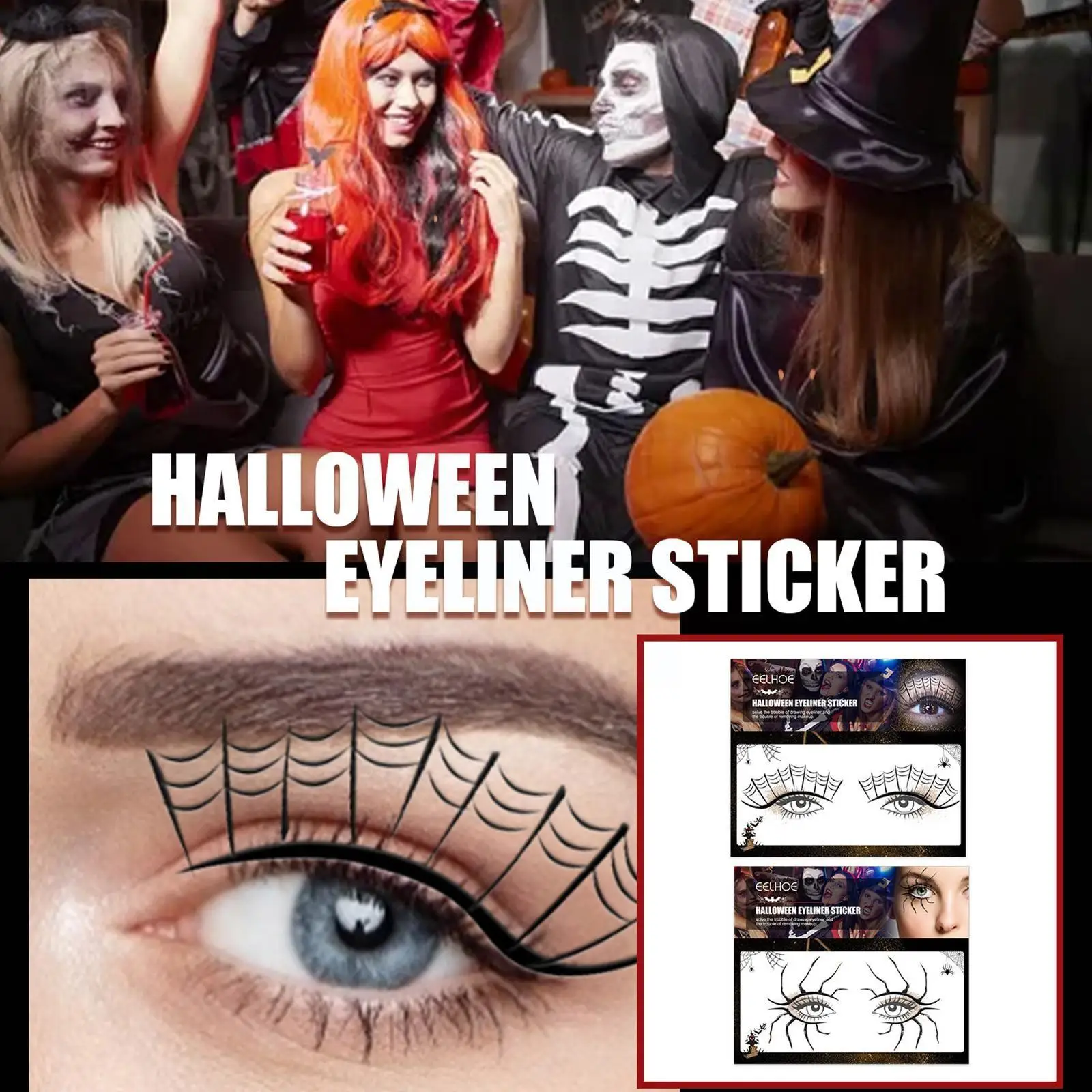

1pair Eye Tattoo Stickers Halloween Eyeliner Spider Makeup Laces Bat Cobweb Face Makeup Festival Sticker N6U4