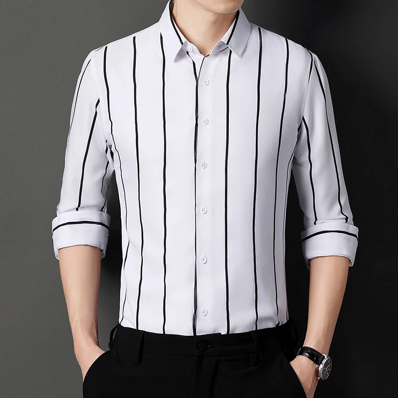 

Turn-down Collar All Pure Cotton Longsleeve Shirt for Men Striped Plaid Shirt Social