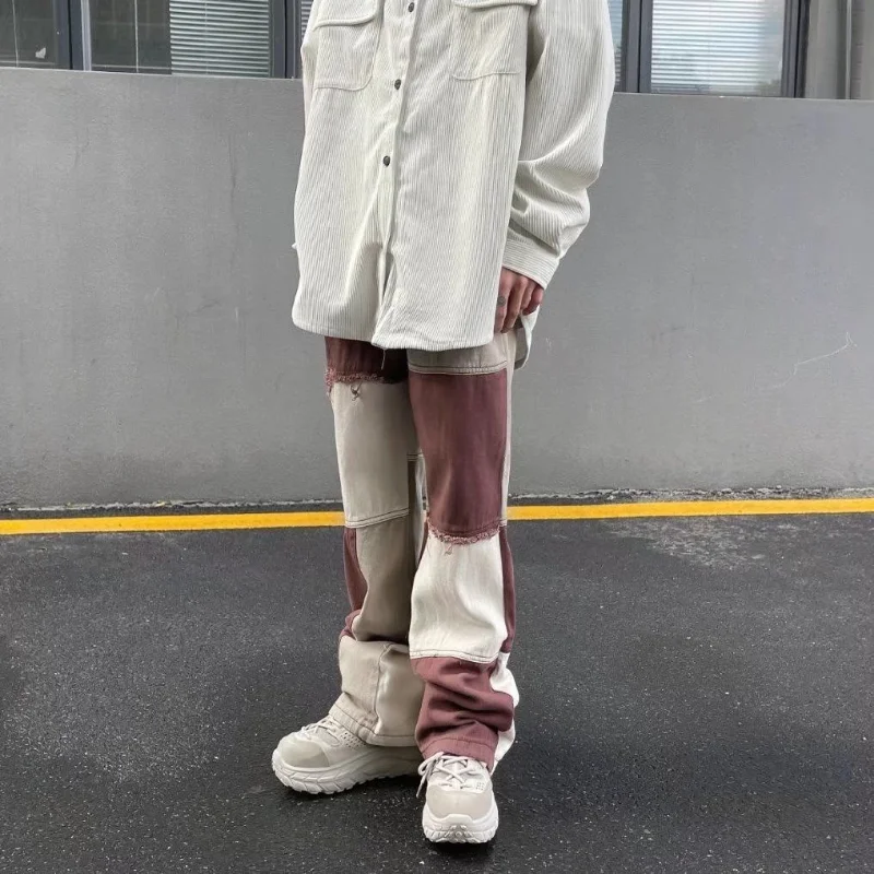 DEEPTOWN Patchwork Y2K Jeans for Men Harajuku Fashion Hip Hop Pants Streetwear Denim Trousers Male Loose Casual Spring Clothing