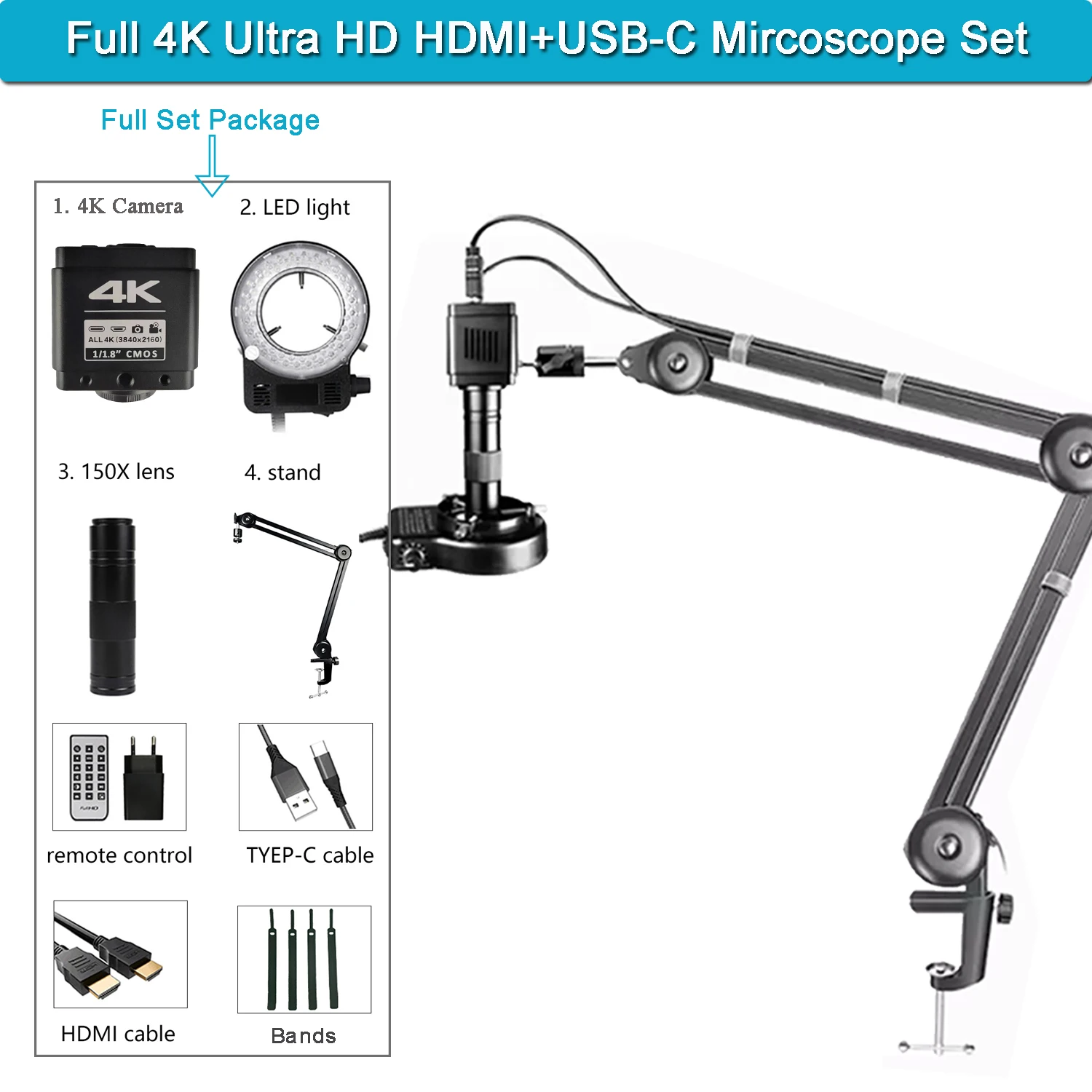 Yizhan Full 4K HD цифровой микроскоп HDMI USB видеомикроскоп C-Mount цифровая камера 1-150X зум для пайки печатных плат ремонт