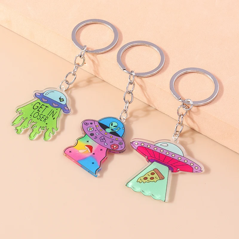 

Creative Acrylic Alien Keychain For Women Men Funny UFO Spaceship Key Ring Chains Bag Pendant Trendy Party Jewelry Gifts