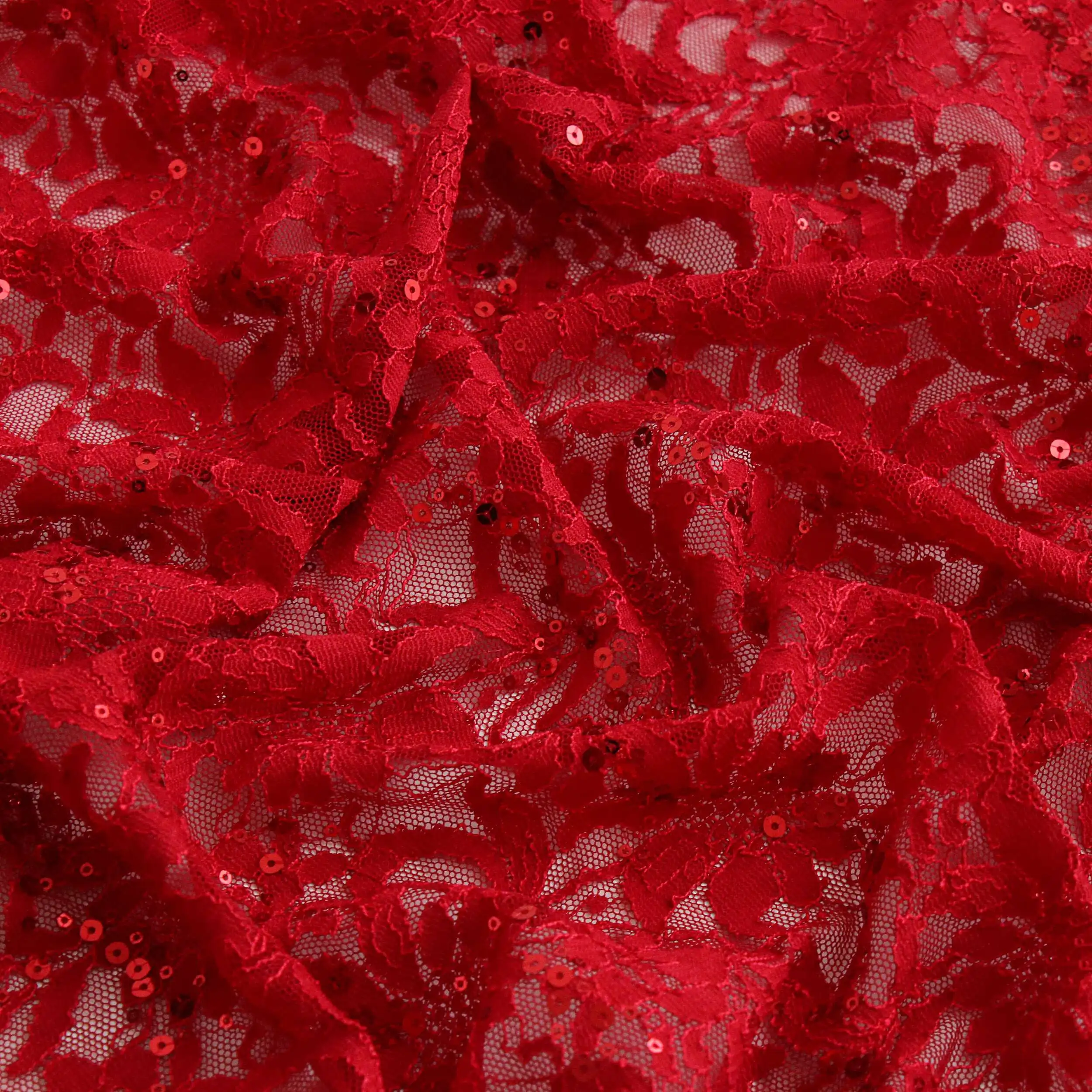

120x50cm Lace Sequined Embroidered Fabric Soft and Slightly Elastic Women's Dress Cheongsam Clothing Fabric Bright Red