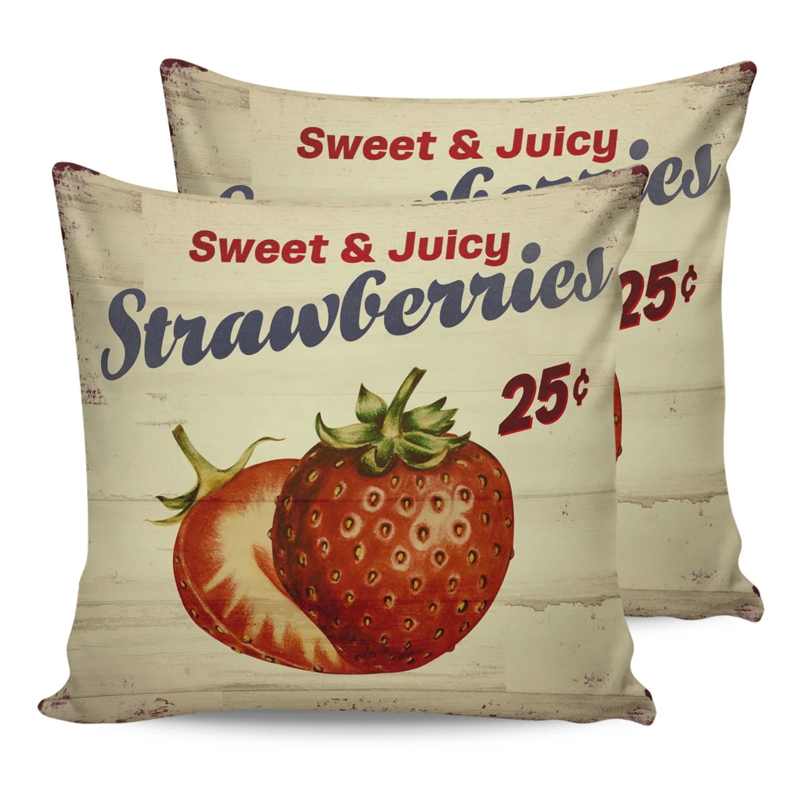 

Strawberry Wood Grain Retro Pillowcase Two Piece Set Home Sofa Decor Cushion Cover Pillowcase Bed Pillow Cover Printed Pattern