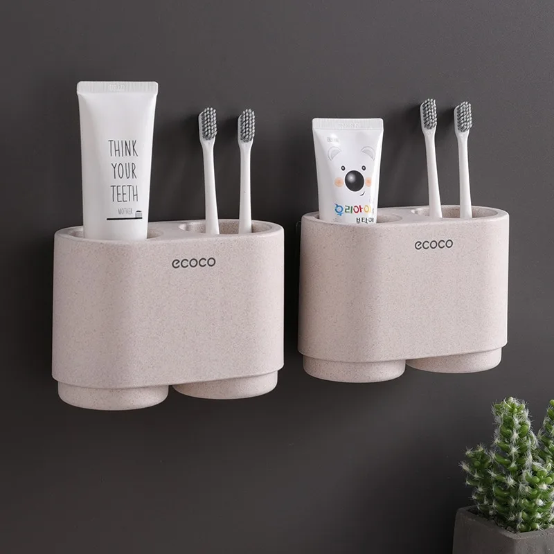 

Dust-proof Bathroom Accessories Toothbrush Holder Wall Mounted Bracket Automatic Toothpaste Dispenser 2 Cup Set Storage Products