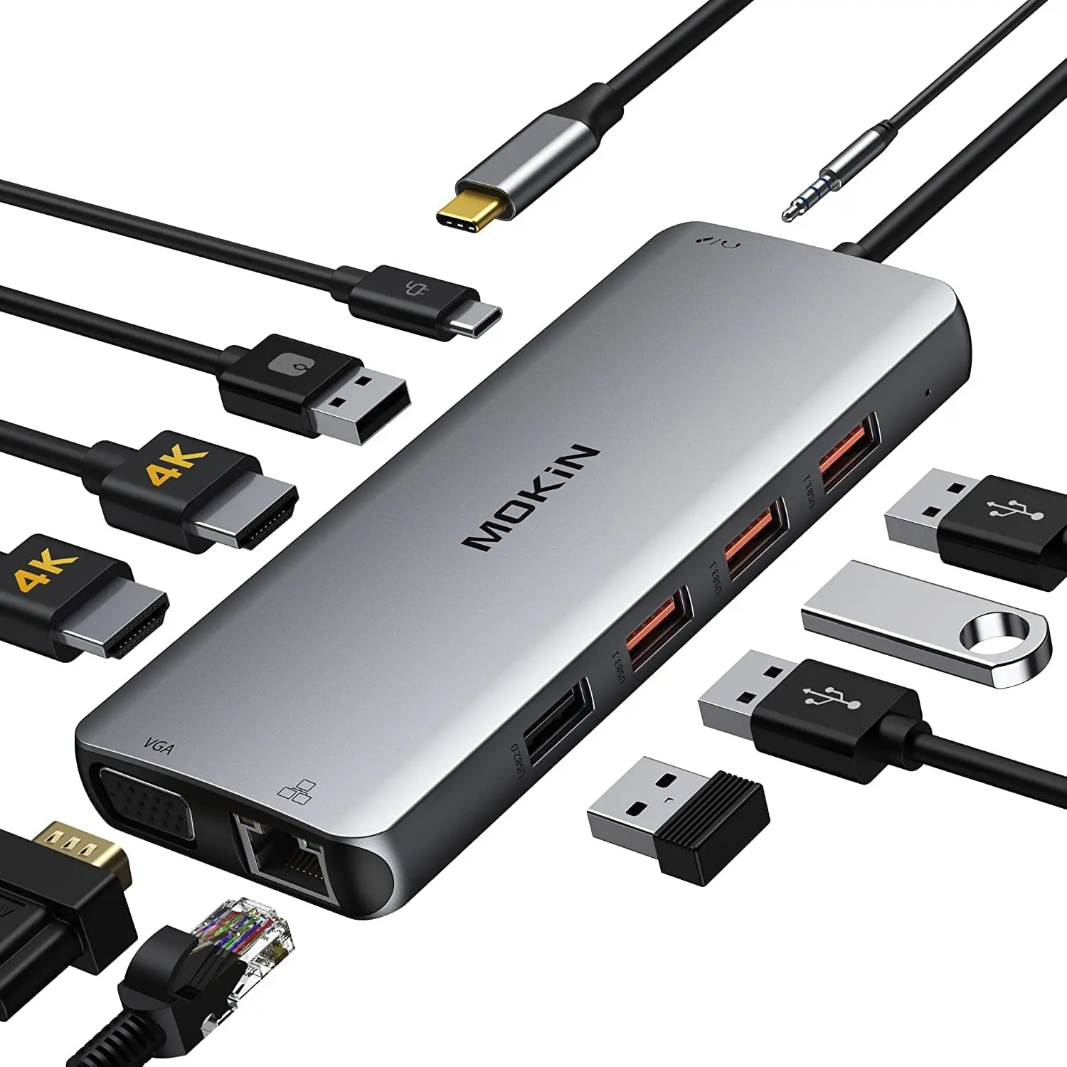 

USB C Hub, USB C Docking Station Triple Display Type C Adapter with Dual HDMI PD Charger, Ethernet for MacBook Pro and Windows
