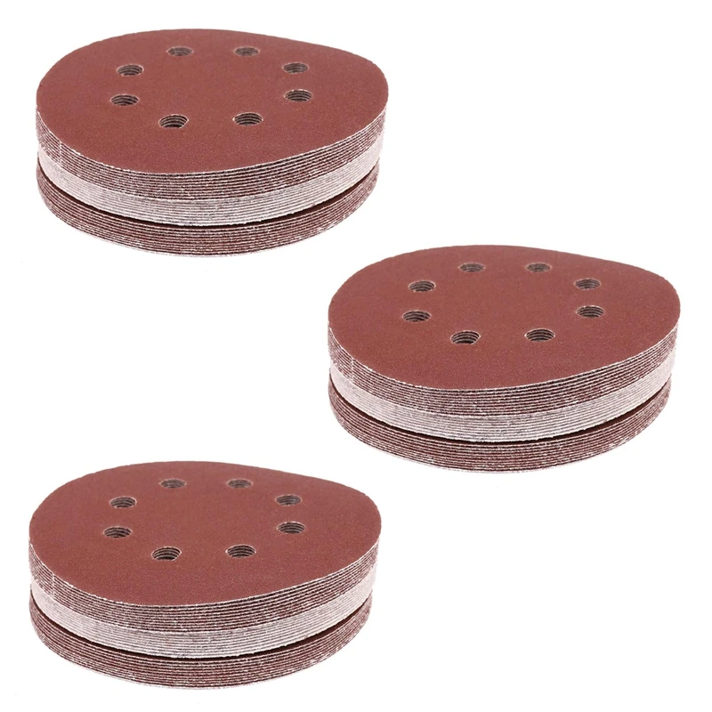 

90X 5 Inch 8 Hole 120 Grit Sand Disc Random Track Sandpaper Loop Hook For Sanding Sander