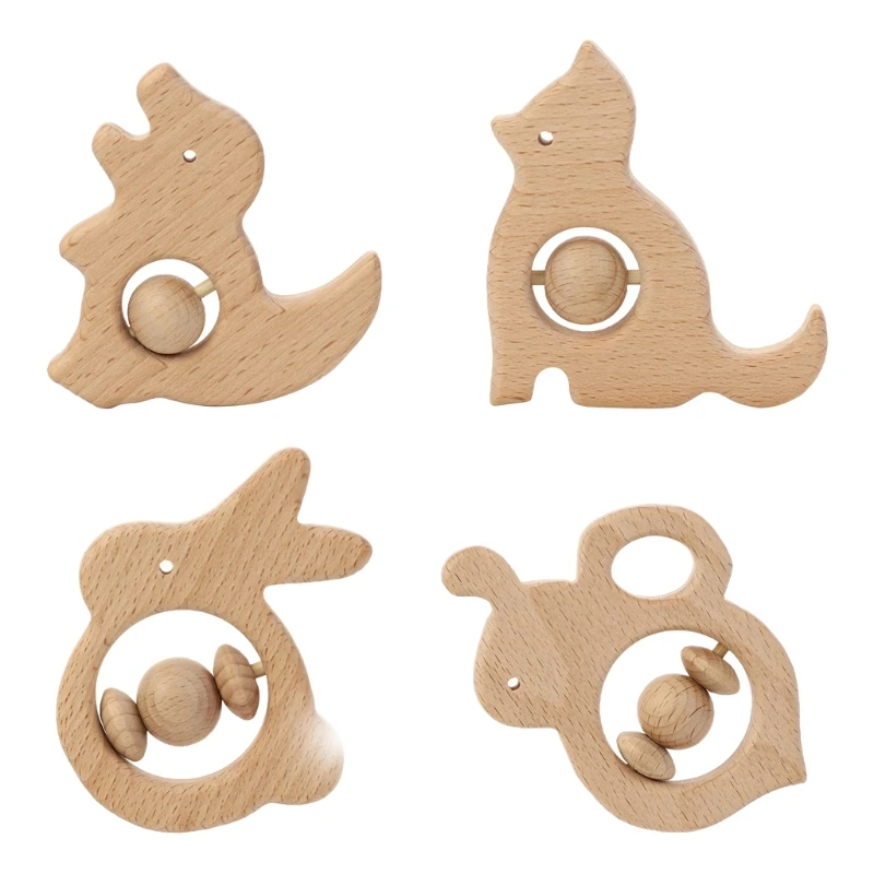 Baby Wooden Rattle Finger Training Log Color Design Improve Intelligence Accompany Toy Eco-friendly Wooden Material