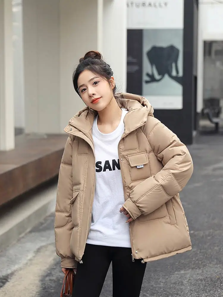 PinkyIsBlack New 2022 Women Short Jacket Winter Thick Hooded Cotton Padded Coats Female Korean Loose Puffer Parkas Ladies Jacket