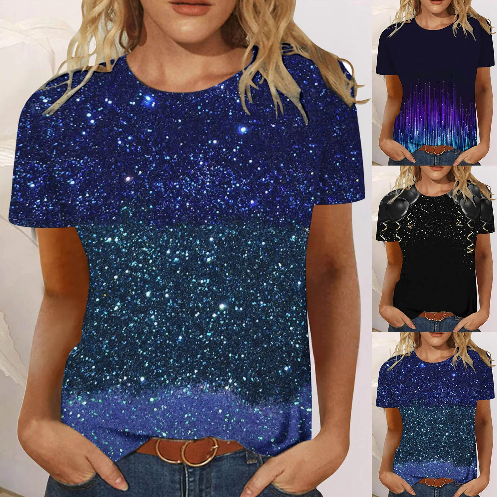 

Fashion T Shirt For Women Suitable Flower Printing Shirts Round Neck Short Sleeve Tee Tops Tunic Blouse Womens Tunic Shirt