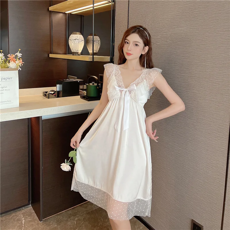 Sexy Nightwear Gown Set Women 2PC Pyjama V-Neck Pajamas Silky Sleepwear Spring Lady Sleep Suit Robe Wear Home Negligee Homewear