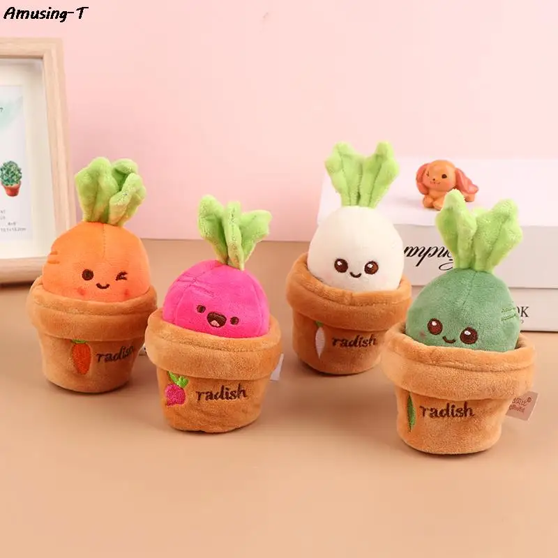 

1pc new Cute Cartoon Carrot Potted Plush Keychain Funny Pulling Radish Keyring Stuffed Plush Toy For Boy Girl Gift