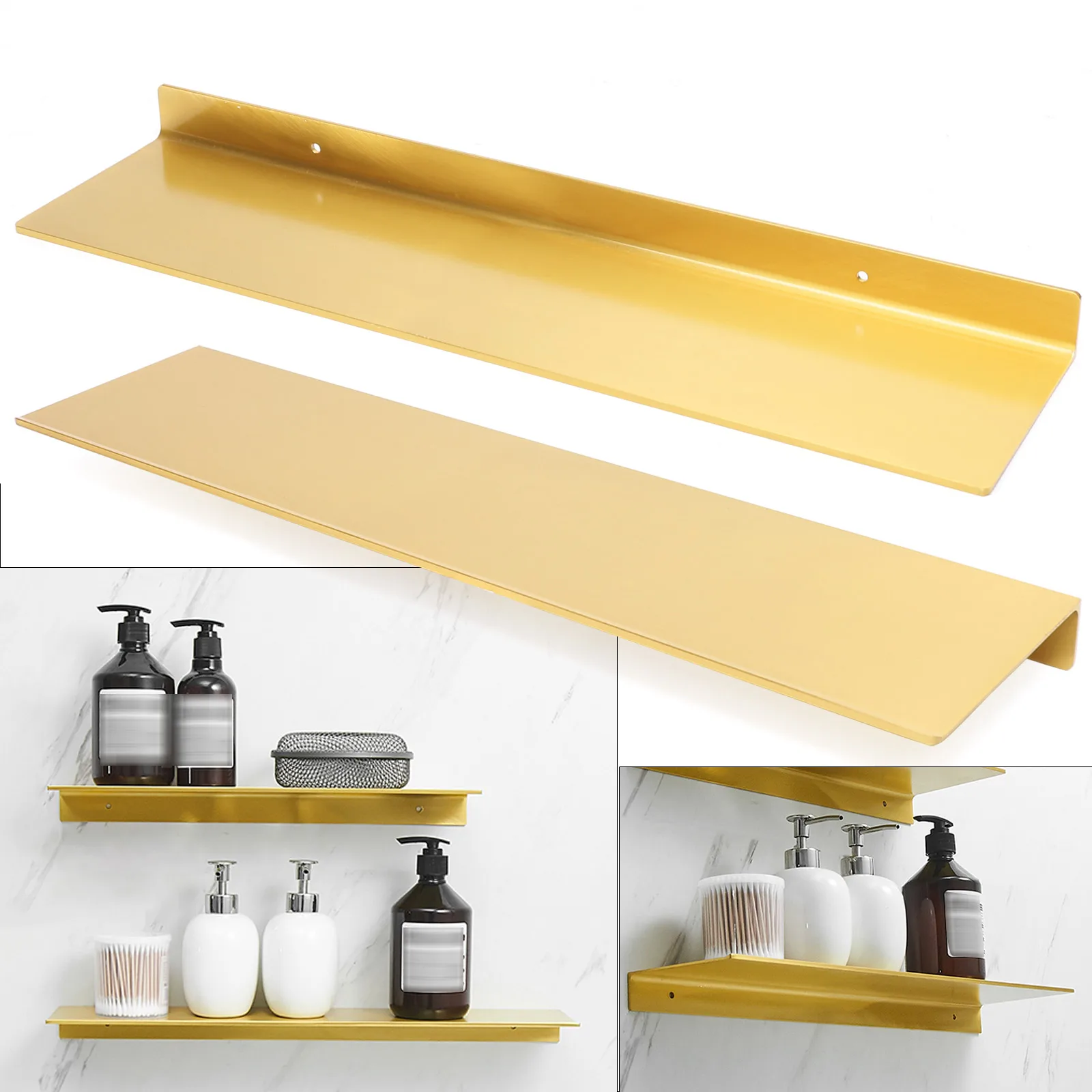 

40cm Kitchen Bathroom Gold Brushed Brass Wall Caddy Shower Rack Storage Shelf