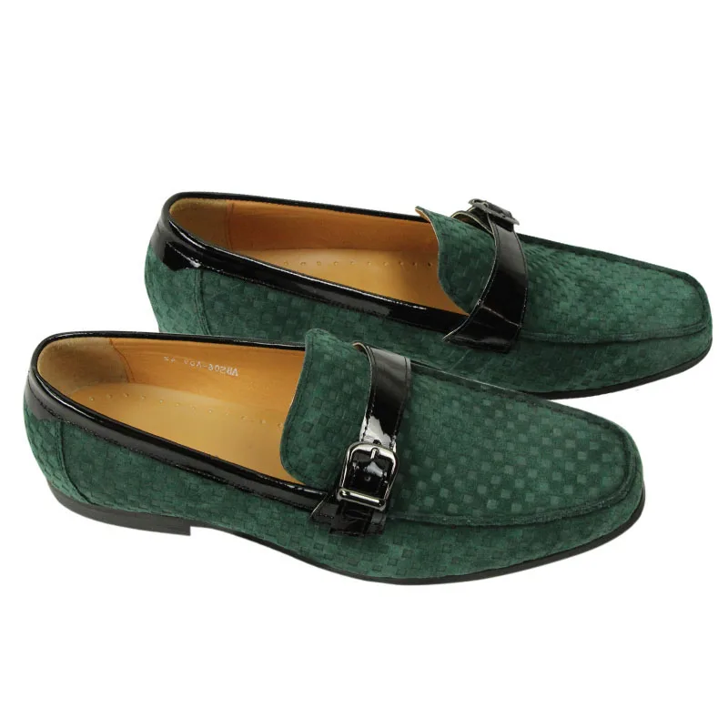 

Men's Peas Shoes High Quality Cow Suede Lazy Slip-on EVA Bottom Loafers Casual Fashion Hate Belt Metal Buckle Craft Black Green