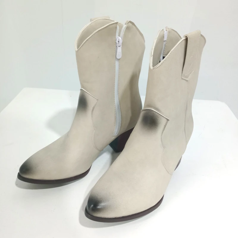 Wedge Western Boots Women Shoes 2022 Pointed Toe Chunky Heels Ankle Boots Plus Size 34-43 Cowgirl Short Booties Bota Feminina