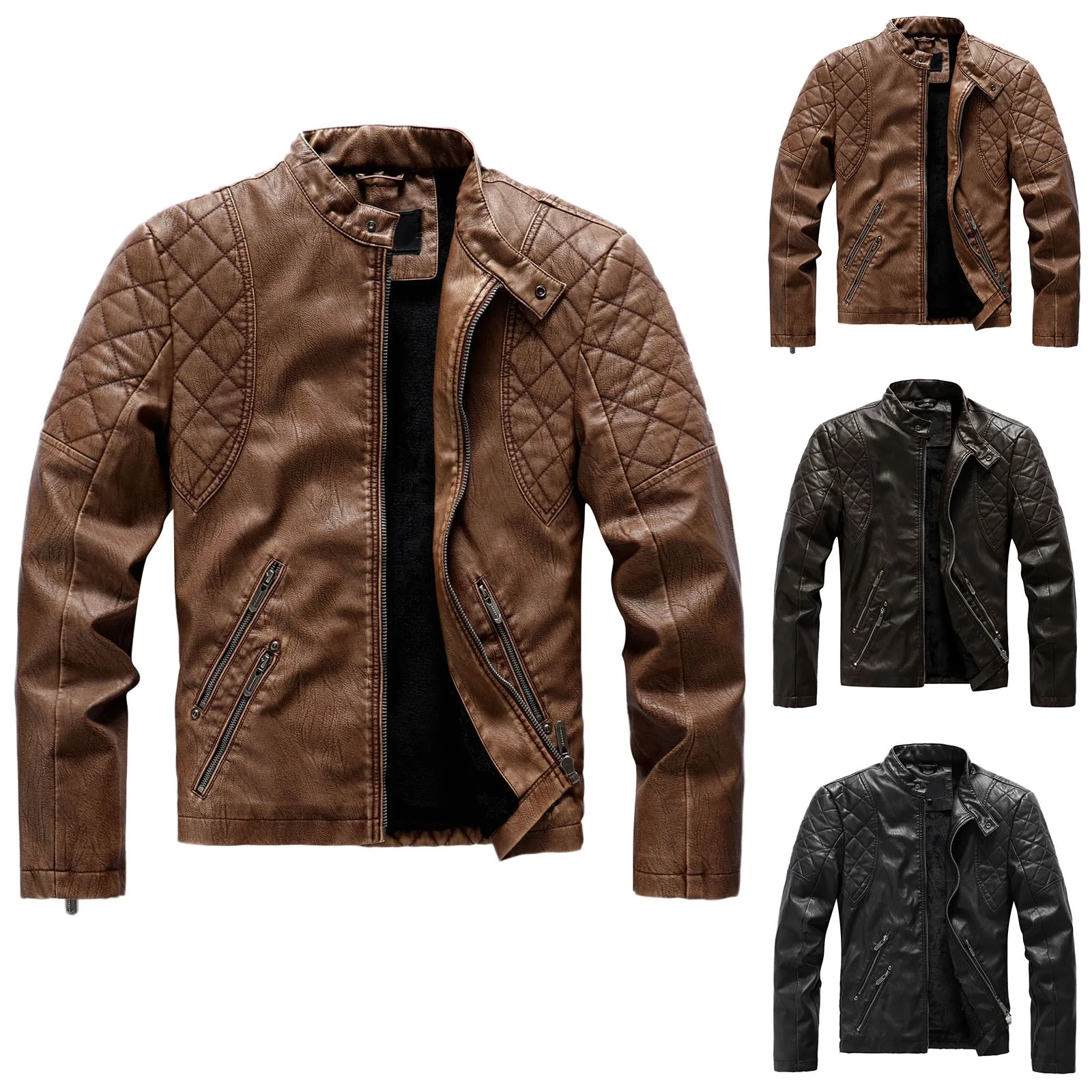 

Мужская кожаная куртка с воротником-стойкой, на осень