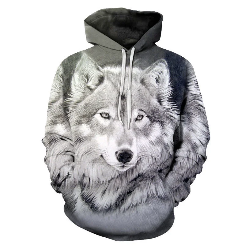 Hooded sweater jacket for men and women, new hoodie with 3d printing feroce wolf head, children's fashion, hip hop, casual
