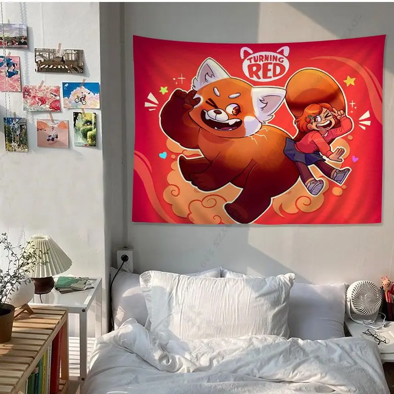 Милый гобелен на стену в виде панды из мультфильма поворачивающаяся красная