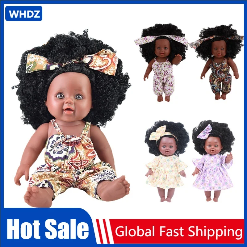 

Vinyl Baby Girl Doll Reborn 12" African American Doll With Black Curly Hair