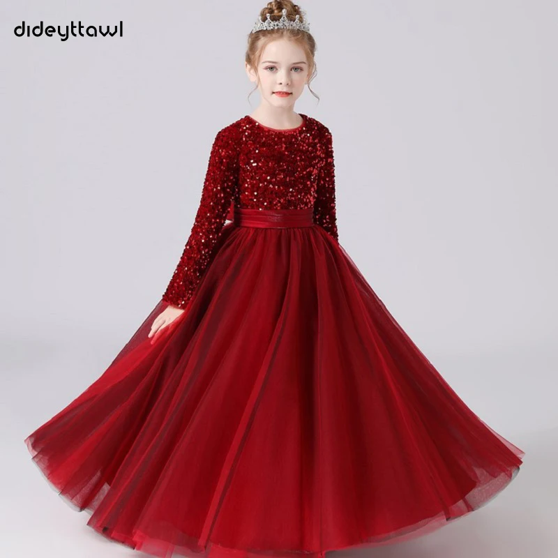 Фото Dideyttawl Женское платье с блестками и длинным рукавом бантом Концертное детское на