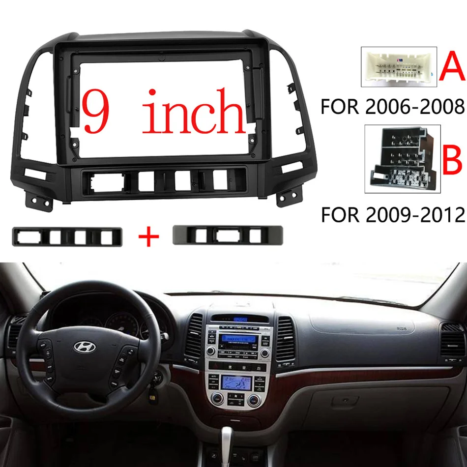 Установочный набор для монтажа автомагнитолы 2 Din 9 дюймов на панель приборов для HYUNDAI Santa Fe IX45 2006~2012 из пластика с рамкой и кабелем.