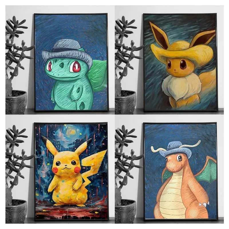 Музей Ван Гога Покемон Аниме Пикачу Акриловая Картина Печать На Холсте Настенное