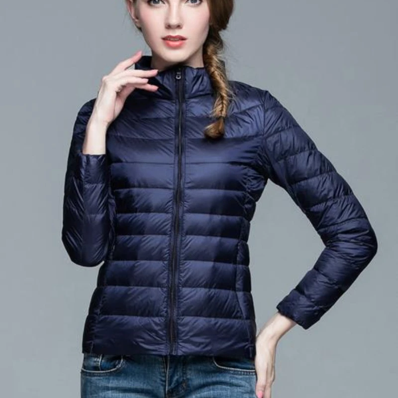 Winter Women Stand Collar White Duck Down Jacket Female Ultra Light Down Jackets Slim Long Sleeve Parkas Candy Color Fashio