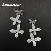 pansysen sparkling 925 sterling silver butterfly high carbon diamond dangle drop earrings for women wedding tassel fine jewelry
