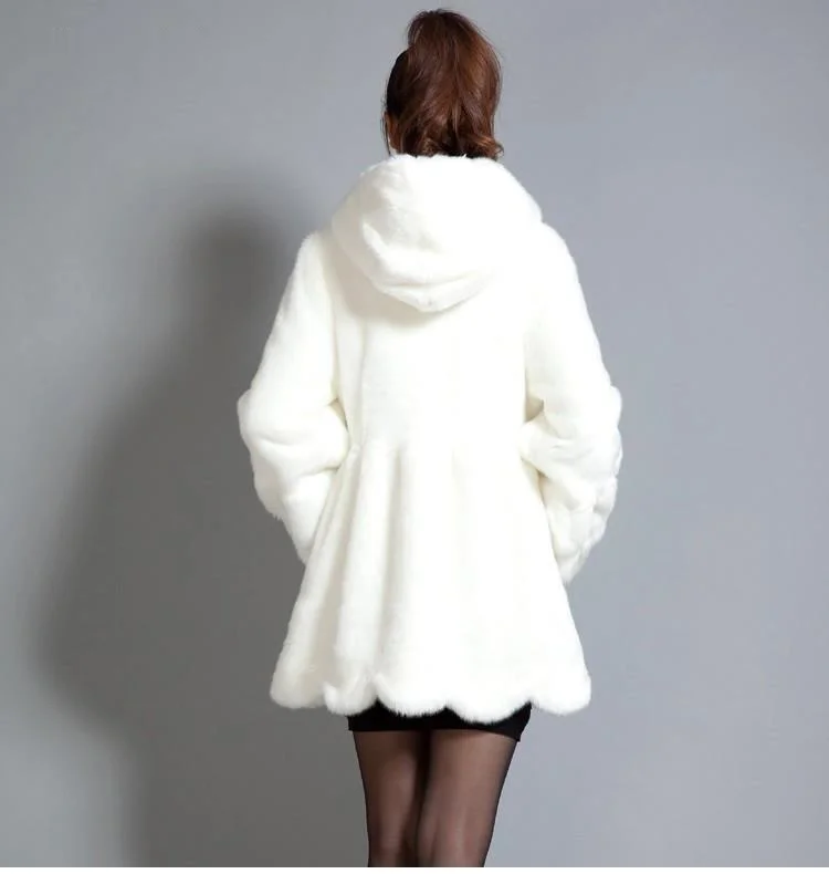 2021 Women Full Sleeve Warm Winter Fluffy Fur Jacket Female Overcoat Loose Fit Hooded Whole Skin Fake Rabbit Fur Coat Fashion