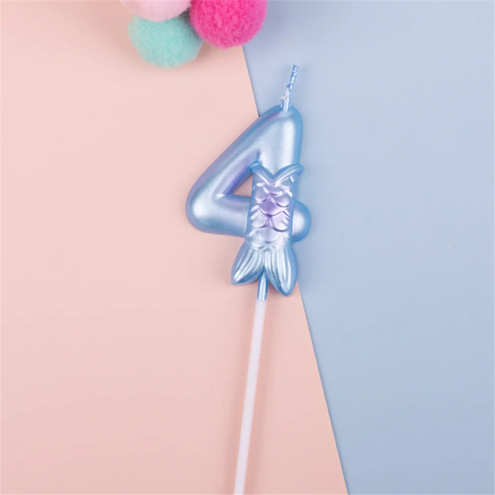 10 шт. свечи в виде цифр хвоста русалки для выпечки 0-9 розовые синие цифровые