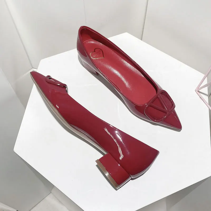 Elegant Woman Shoes With Low Heel Designer Rivets Brand Pumps Pointed Toe High Heels Shoes Comfortable Chunky Heel Office Shoes